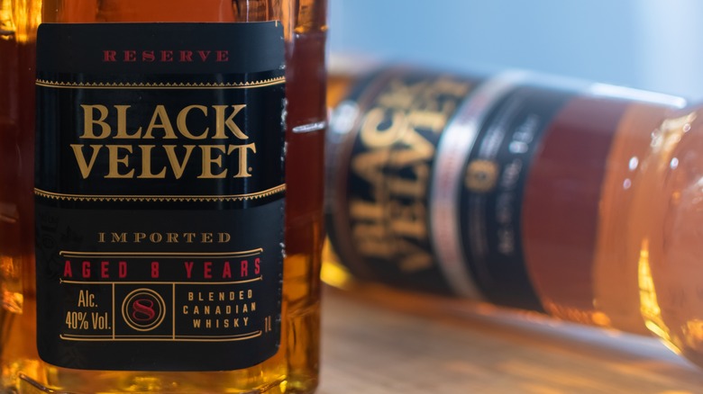 Two Black Velvet whisky bottles