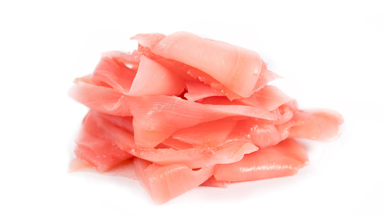 Pieces of pink pickled ginger
