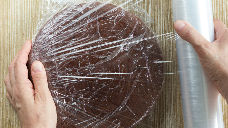 Baked chocolate in plastic wrap