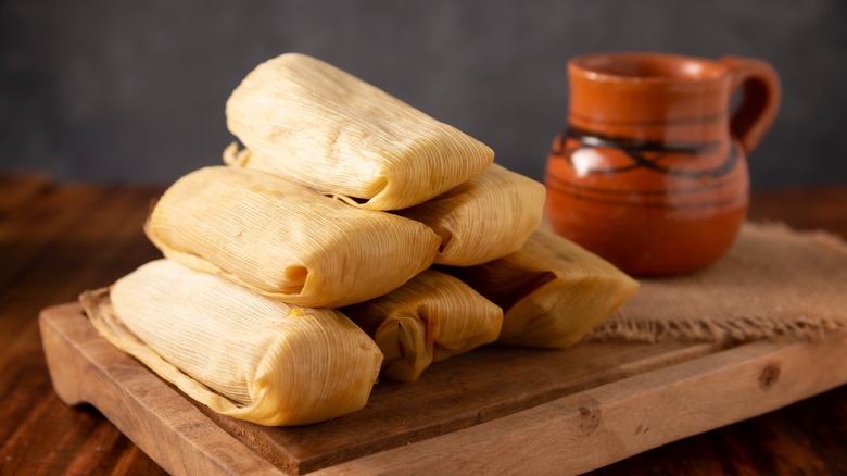Steamed tamale on a tray