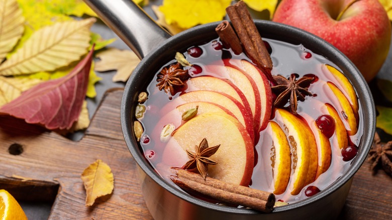 mulled wine with fruit and spices