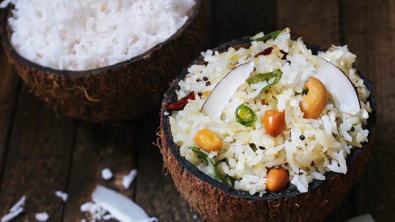 Fried rice in coconut shell