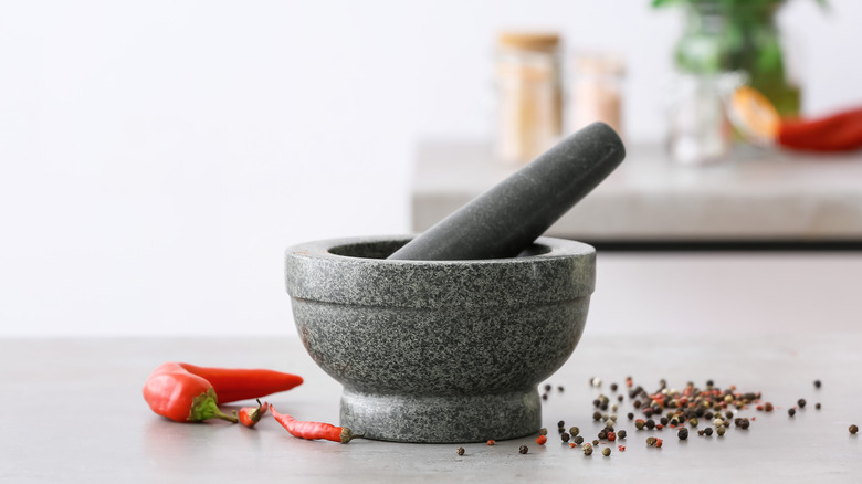 mortar and pestle on countertop