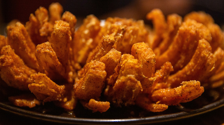 Close-up of a blooming onion on plate