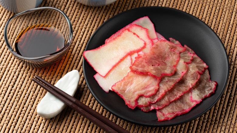 Whale bacon with soy sauce