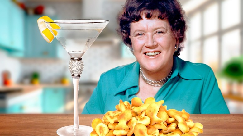 Julia Child with Goldfish crackers and a martini