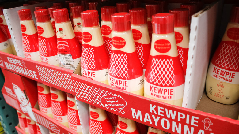 Kewpie mayo on grocery store shelf