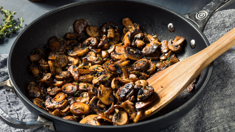 browned mushrooms in pan