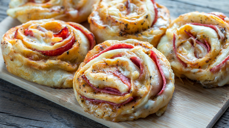 Tray of homemade pepperoni rolls