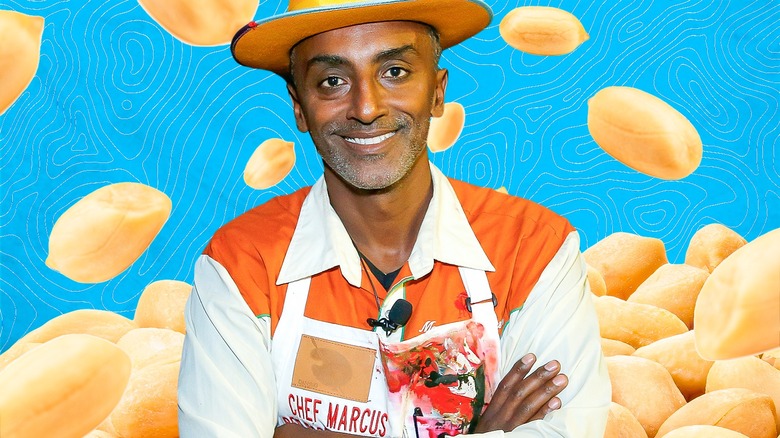 chef Marcus Samuelsson with giant peanuts