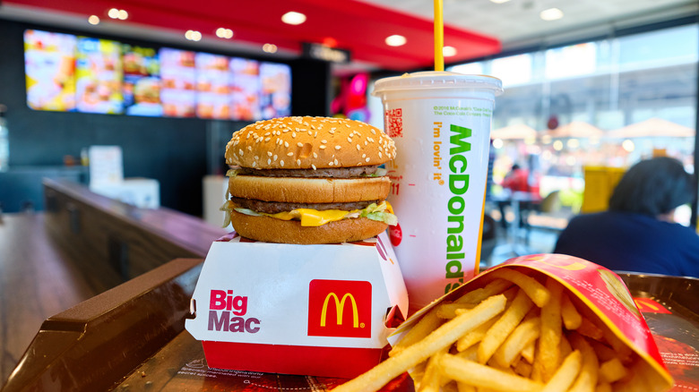 McDonald's fries and big mac with drink