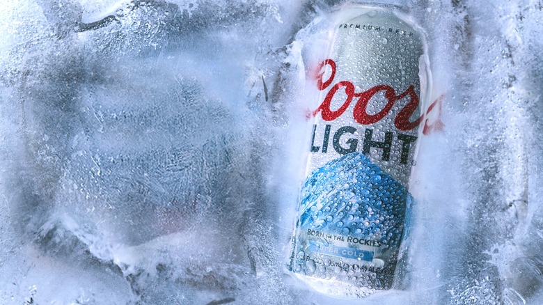 Coors Light can frozen in ice