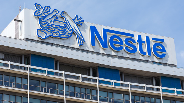 The Nestle bird's nest logo on the side of the company headquarters building