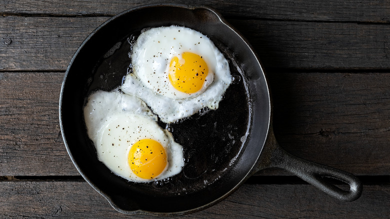 Eggs in cast iron pan 