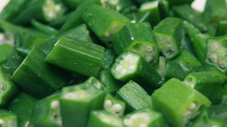 closeup of slced okra