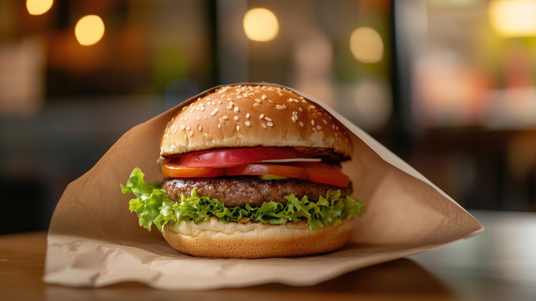 hamburger wrapped in butcher paper