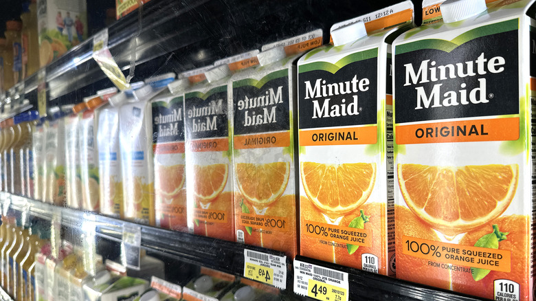 Orange juice cartons in store