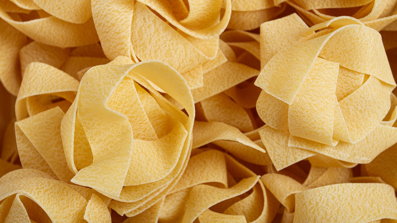 Close-up of raw pappardelle nests