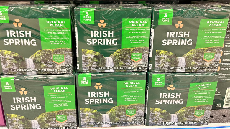 Grocery store display of Irish Spring bar soap