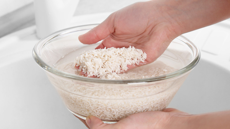 Rice in water bowl