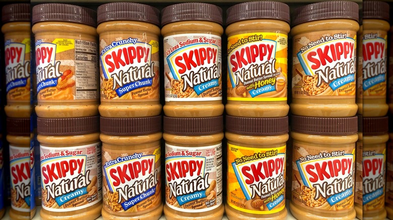 A lineup of Skippy Natural varieties, all labeled as spread