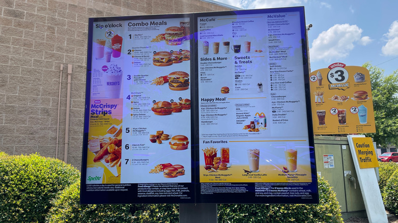 McDonald's drive-thru menu board with prices