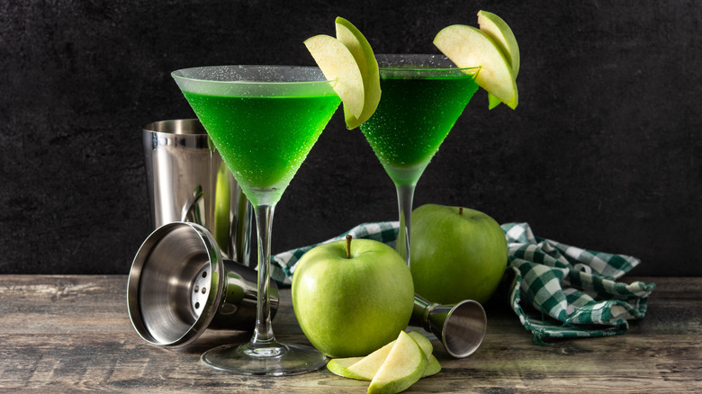 two appletinis with shaker set