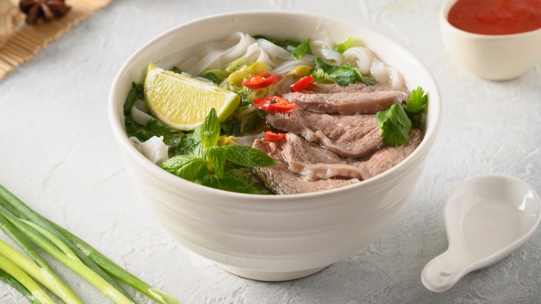 Thai bowl of soup with meat