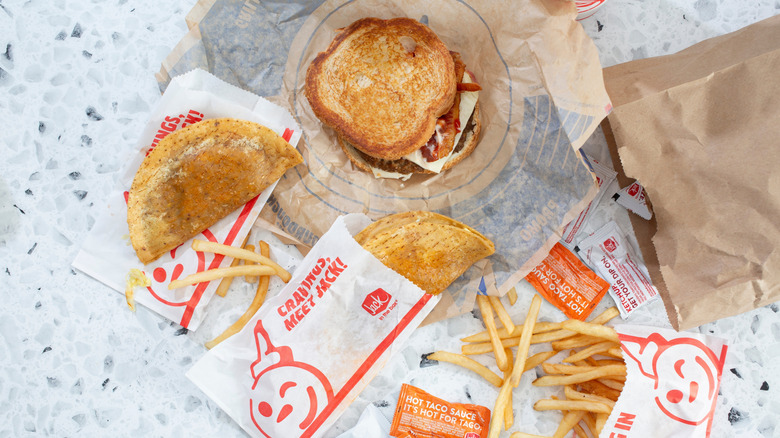 Various Jack in the Box food items on a countertop