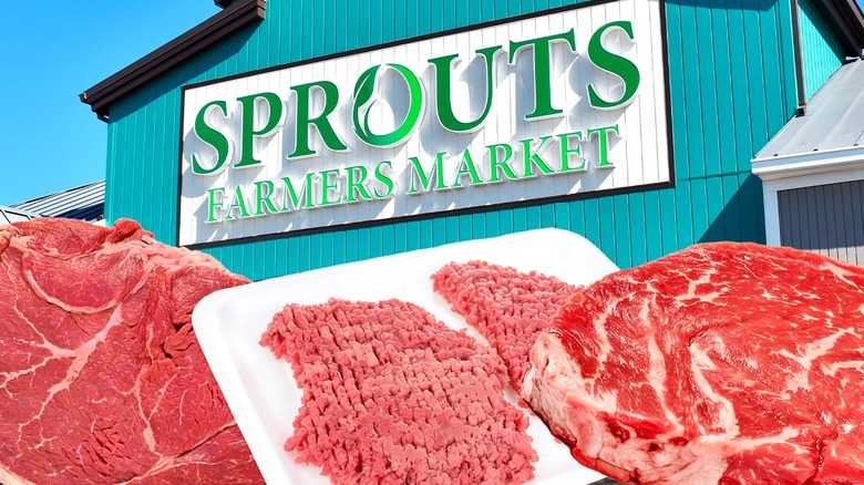Sprouts market and cuts of meat