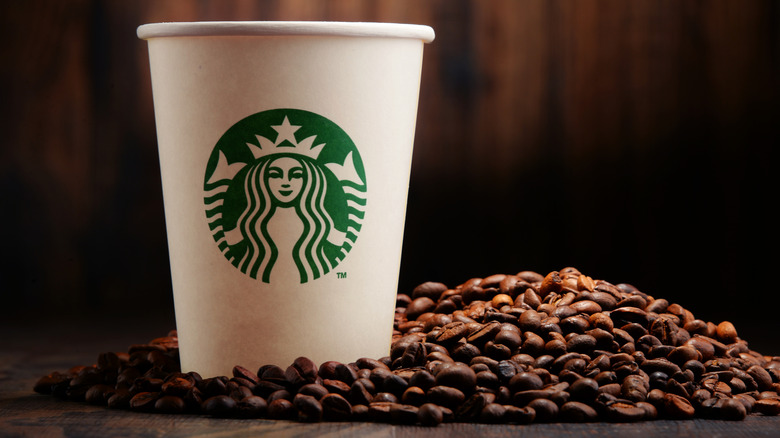 Starbucks coffee beans and cup