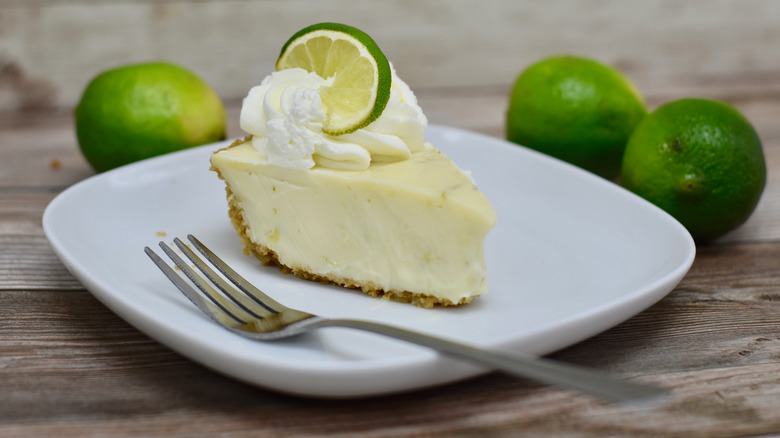 slice of Key Lime Pie on white plate