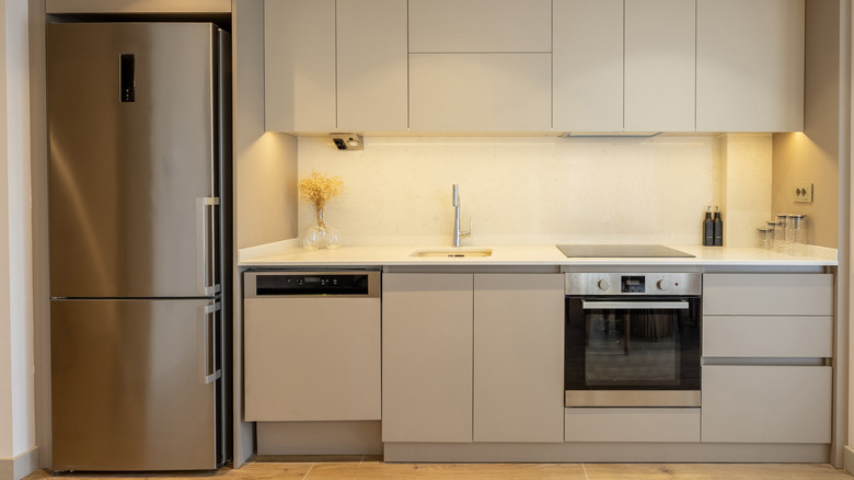 fridge placement in a modern kitchen