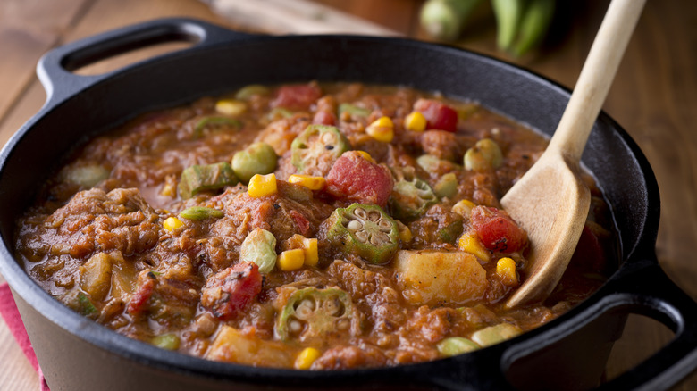 Traditional Georgia-style Brunswick stew in a pot