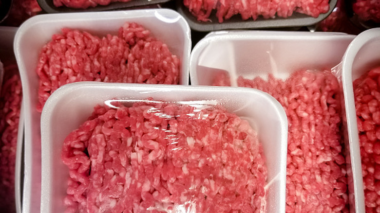 Packages of ground beef
