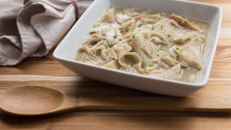 chicken and dumplings in square dish