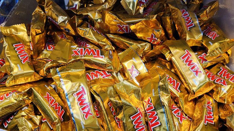 Display full of miniature Twix bars