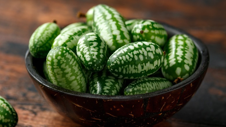 a bowl of green cucamelons