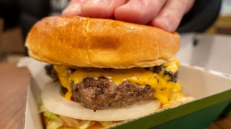 close up of Wahlburgers' burger