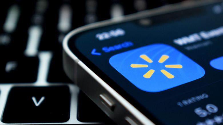 Walmart app against keyboard background