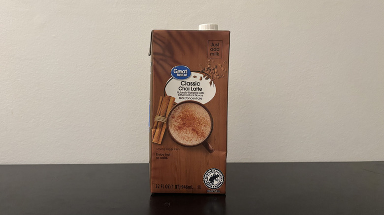 Walmart's Great Value Classic Chai Latte container on table