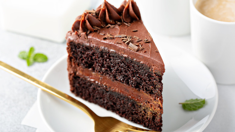 Slice of chocolate layer cake