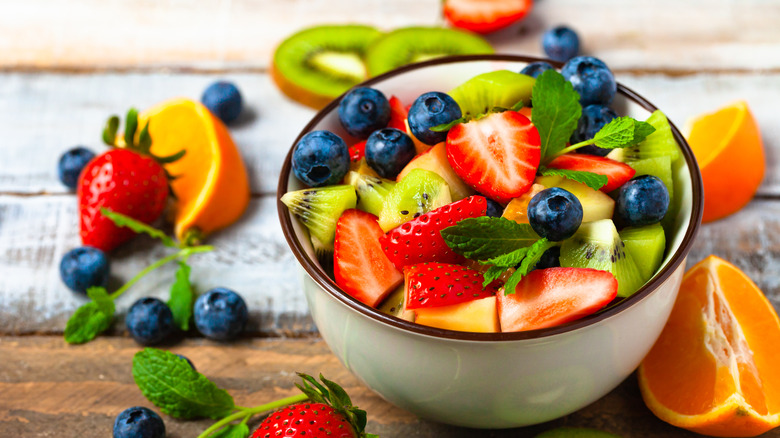 fruit salad with berries and kiwi