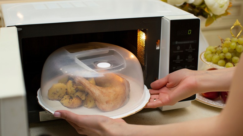 Covered dish in microwave 