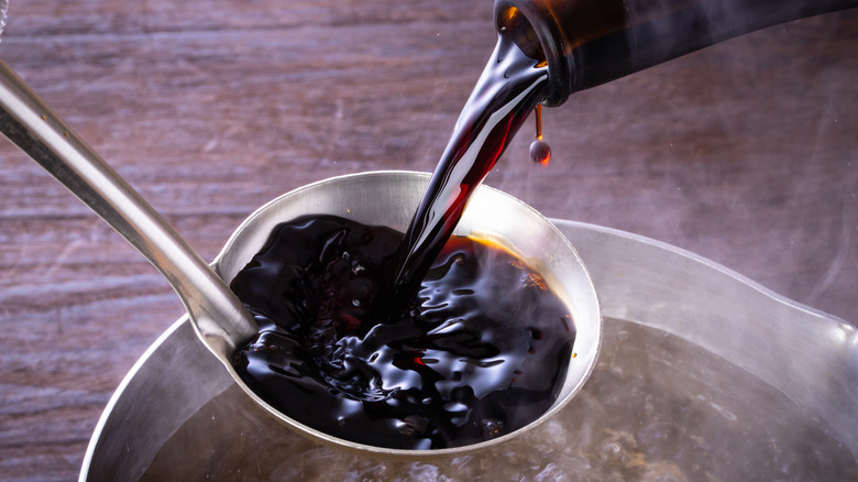 Soy sauce in a ladle