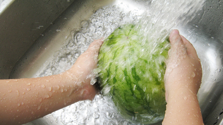 washing watermelons for eating