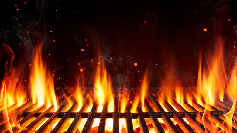 Flames on a grill 