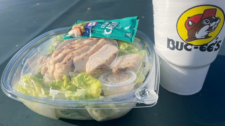 Buc-ees Caesar salad and Buc-ees cup
