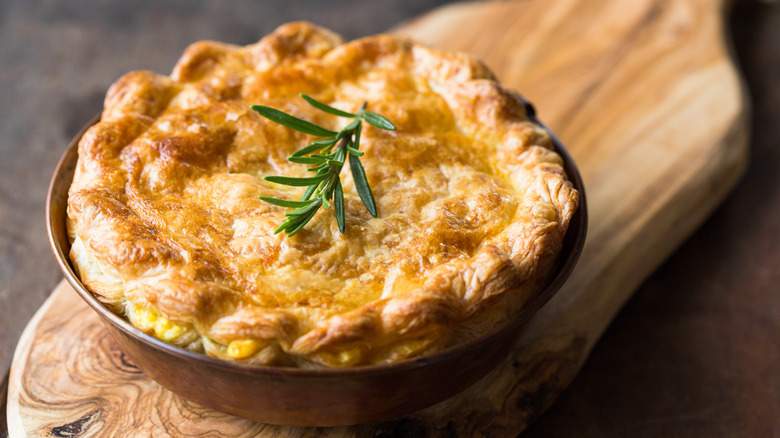 pot pie garnished with rosemary