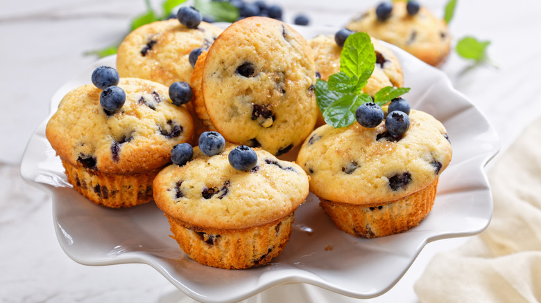plate of blueberry muffins